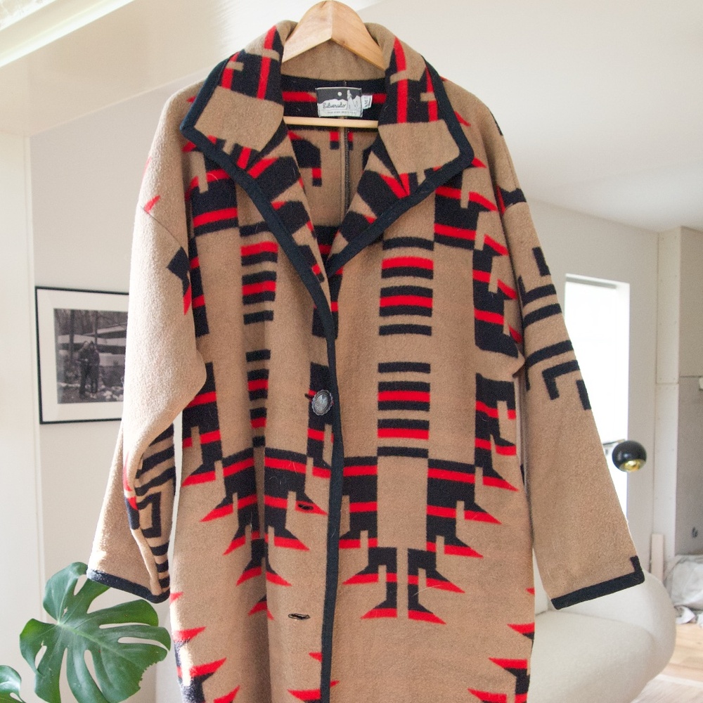 Vintage Silverado, long wool Native print coat